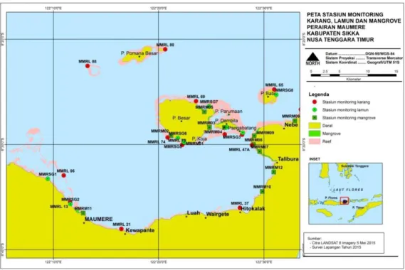 Gambar 1. Peta stasiun monitoring di perairan Maumere, Sikka, 2015 