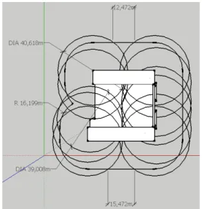 Gambar 4.3 Attractive radius Gedung  Pelayanan Lama tampak atas secara dua 