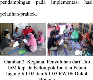 Gambar 2. Kegiatan Penyuluhan dari Tim  IbM kepada Kelompok Ibu dan Petani  Jagung RT 02 dan RT 03 RW 06 Dukuh 