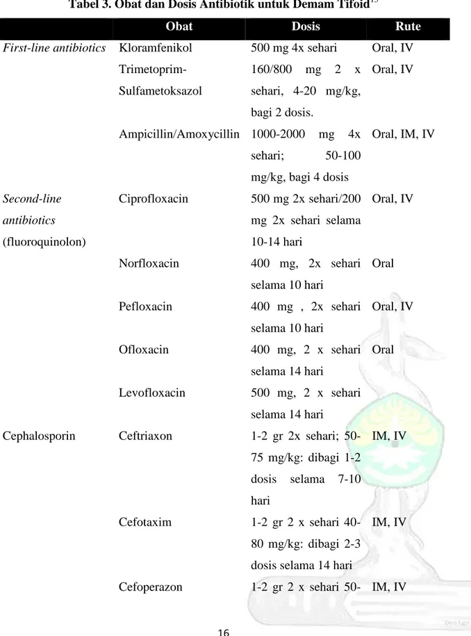 Tabel 3. Obat dan Dosis Antibiotik untuk Demam Tifoid 13