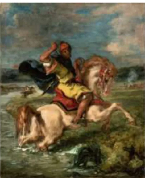 Gambar 5 : “Moroccan Horseman Crossing a Ford” Eugene Delacroix, 1850  Sumber :  http://www.markijar.com