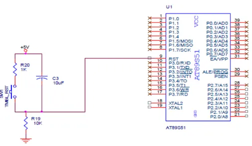 Gambar 3.3 Rangkaian reset pada mikrokontroler 