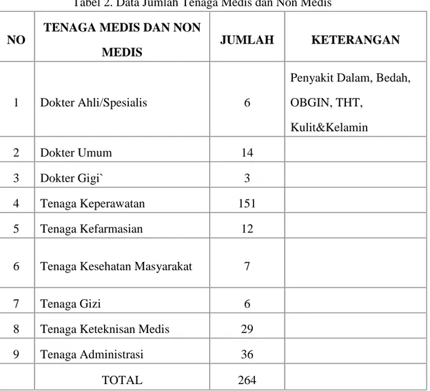 Tabel 2. Data Jumlah Tenaga Medis dan Non Medis NO