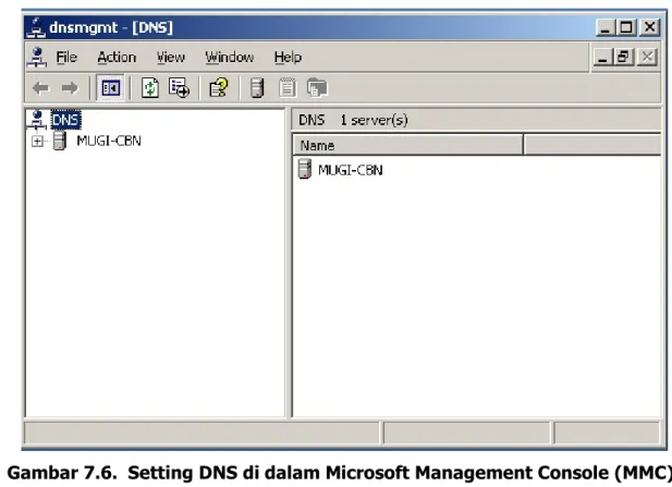 Gambar 7.6.  Setting DNS di dalam Microsoft Management Console (MMC). 