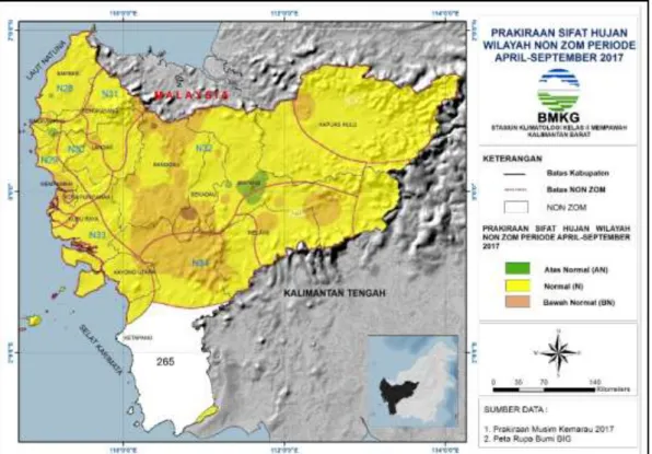 Gambar 3.5. Prakiraan Sifat Hujan Kumulatif Periode April-September 2017 di  Kalimantan Barat 