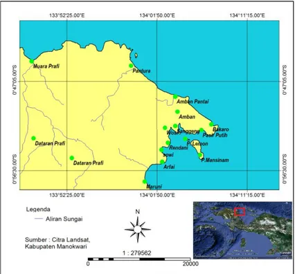 Gambar 1. Area studi di perairan sekitar Manokwari 