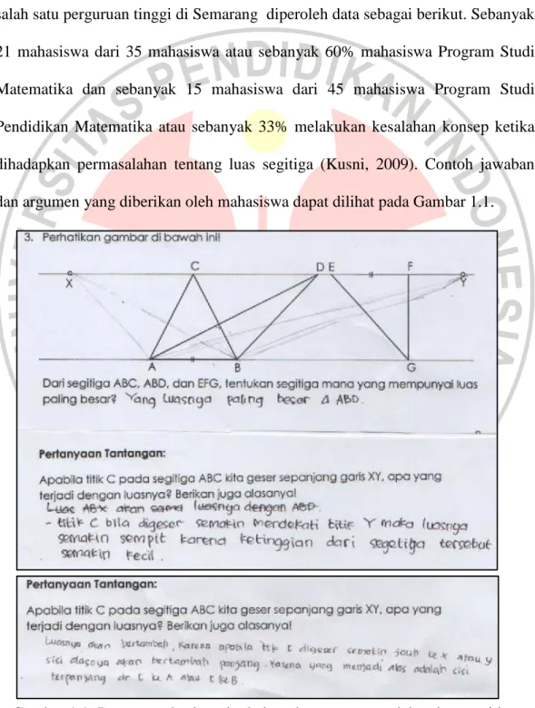 Gambar 1.1: Respon mahasiswa berkaitan dengan permasalahan luas segitiga 