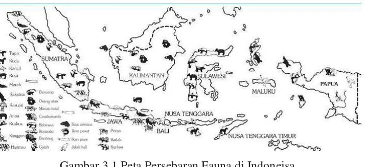 Gambar 3.1 Peta Persebaran Fauna di Indoneisa 