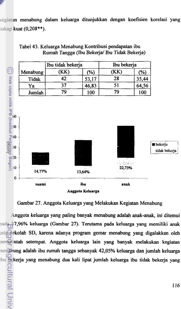 Tabel 43. Keluarga Menabung Kontribusi pendapatan ibu 