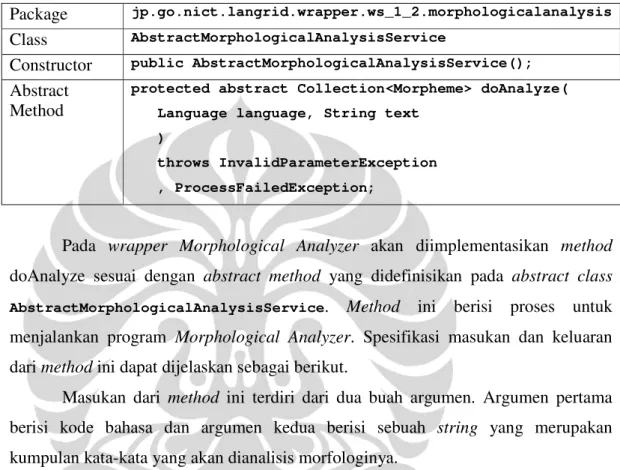 Tabel 0.1 Abstract Class untuk Morphological Analysis Service (NICT Language Grid Project, 2008) 