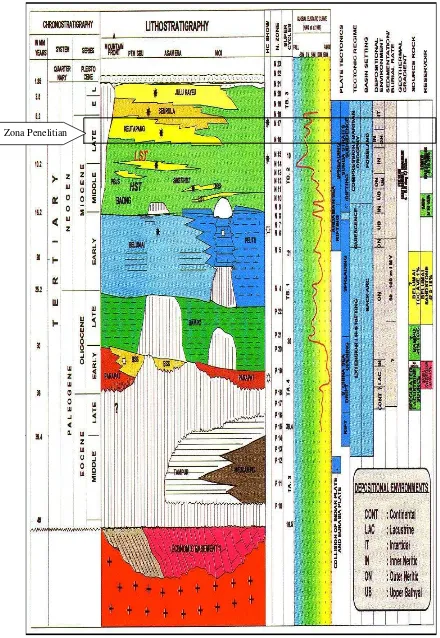 Gambar 2.2. Kolom Stratigrafi Regional  dan kaitannya dengan sitem 