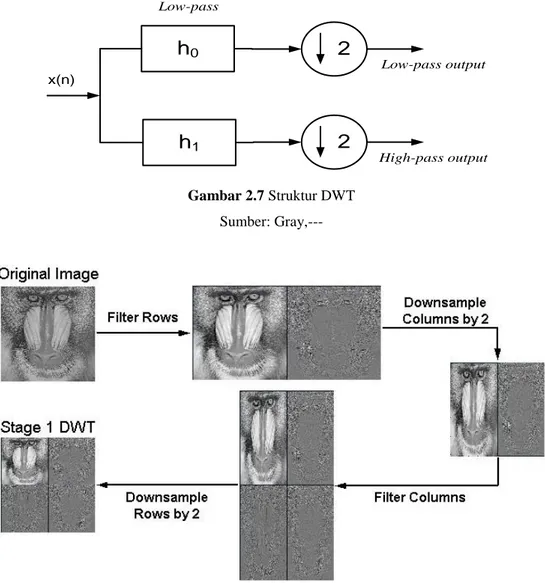 Gambar 2.8 Proses DWT untuk komponen Y dari citra babon  Sumber: Gray,--- 