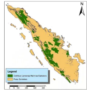 Gambar 1. Peta Sebaran Harimau Sumatera (Sanderson et al, 2006) 