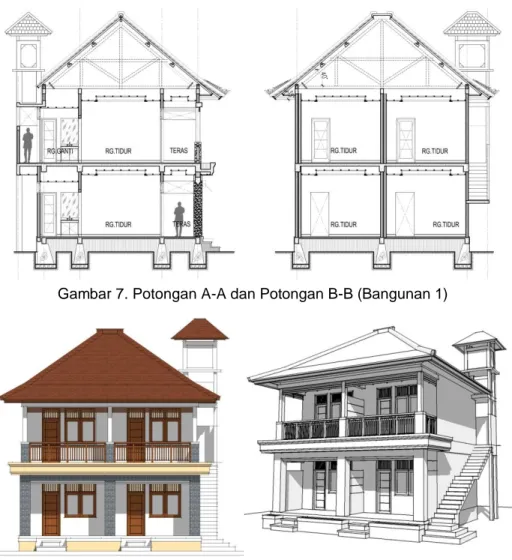 Gambar 8. Tampilan Depan dan Tampilan Perspektif (Bangunan 1)  Bangunan 2 