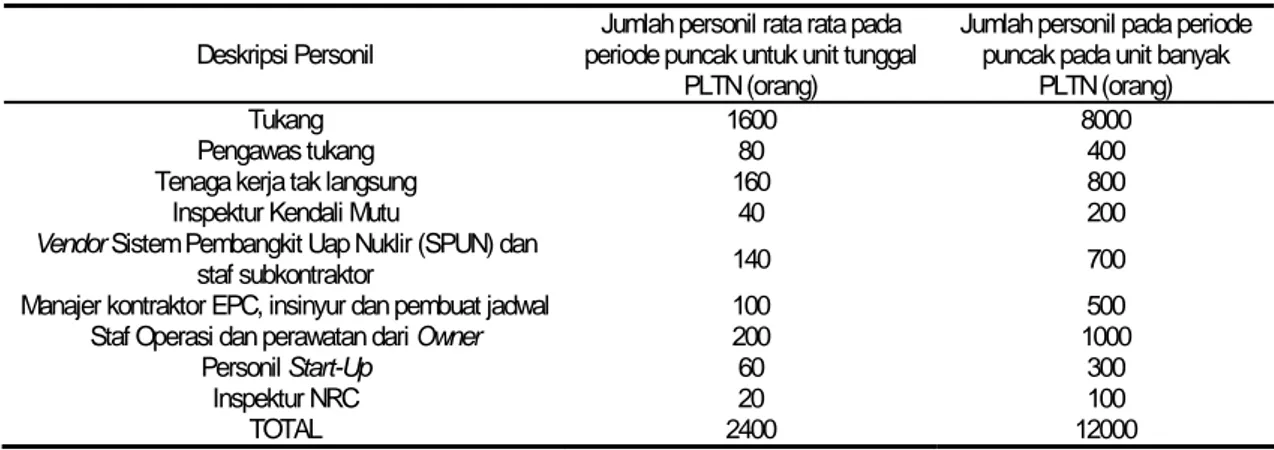 Tabel 5. Persyaratan Tenaga Kerja di tapak PLTN  [1] 