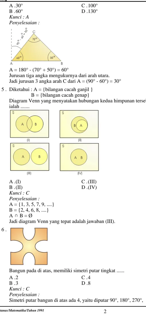 Diagram Venn yang menyatakan hubungan kedua himpunan tersebut ialah ....... A . (I)  B 