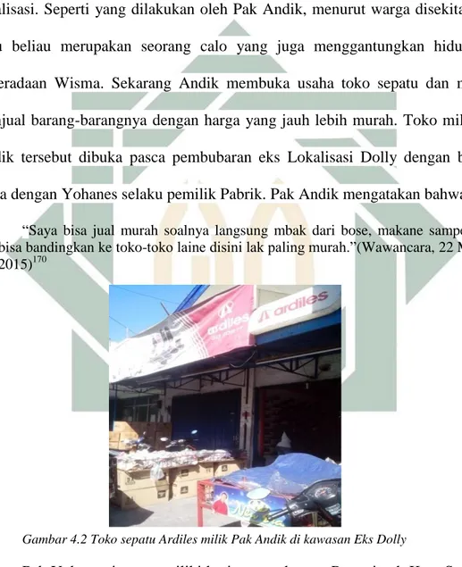 Gambar 4.2 Toko sepatu Ardiles milik Pak Andik di kawasan Eks Dolly