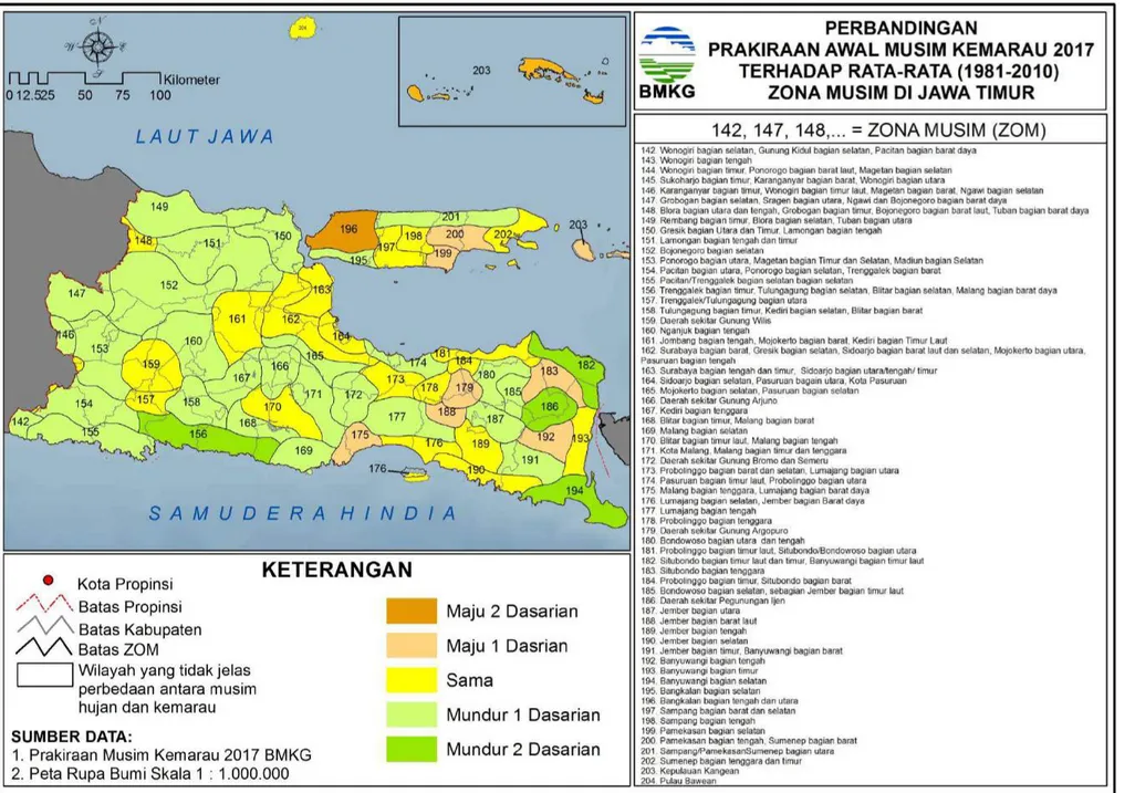 Gambar B.3.b Perbandingan Awal Musim Kemarau 2017 Terhadap Rata-ratanya ZOM di Jawa Timur 