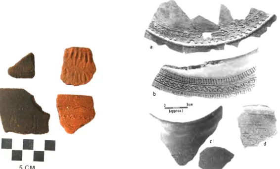 Figure 6. Beberapa contoh gerabah berhias dari sektor MKT TP.1 kwadran IV spit 2,   dan Gerabah dari Kepulauan Asia Tenggara, Sumber: Bellwood, 2000 