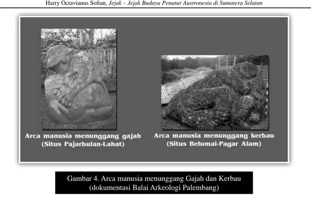 Gambar 4. Arca manusia menunggang Gajah dan Kerbau  (dokumentasi Balai Arkeologi Palembang)