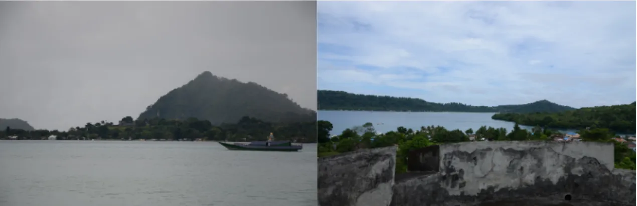 Foto 4. Posisi strategis Benteng Belgica di bentang pesisir Pulau Naira, Kepulauan Banda (Sumber: Balai Arkeologi  Ambon)