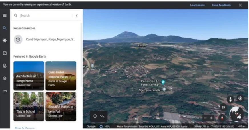 Gambar 2. Tampilan Telusuri Lokasi pada Google Earth  3.  Berkunjung ke Tempat Bersejarah dengan Menu Street View 