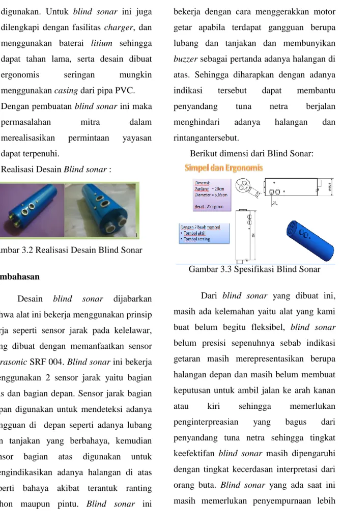 Gambar 3.2 Realisasi Desain Blind Sonar 