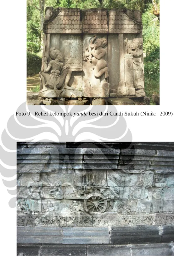 Foto 9.  Relief kelompok pande besi dari Candi Sukuh (Ninik:  2009) 
