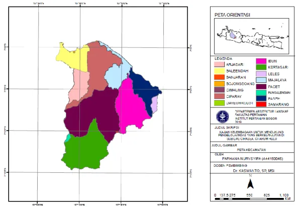 Gambar 2. Peta Kecamatan di kawasan Sub DAS Cirasea  (Sumber: BPDASHL dan BIG) 