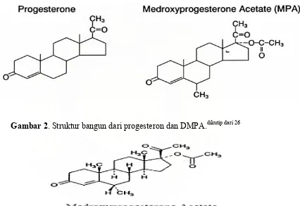 Gambar 2. Struktur bangun dari progesteron dan DMPA.dikutip dari 26 