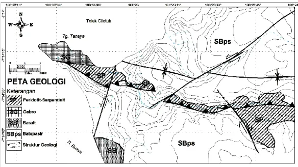 Gambar 3. Peta Geologi daerah Sodongparat, desa Mandrajaya, Kecamatan                            Ciemas, Sukabumi 