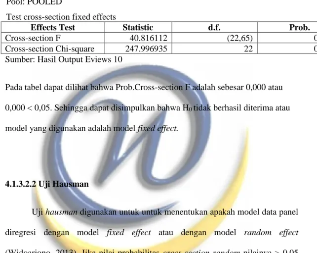 Tabel 4.9  Hasil Uji Chow  Redundant Fixed Effects Tests 