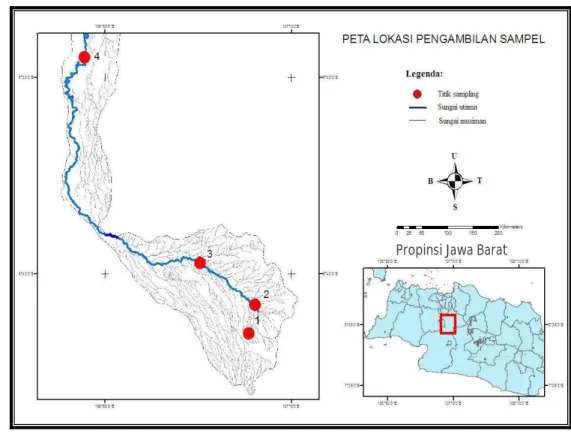 Gambar 4. Peta lokasi pengambilan sampel perifiton di Sungai Ciliwung.