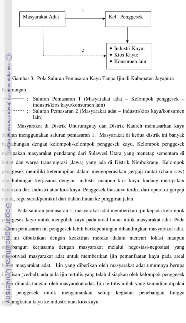 Gambar 3. Pola Saluran Pemasaran Kayu Tanpa Ijin di Kabupaten Jayapura Keterangan :