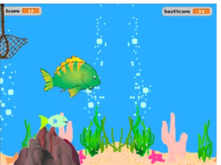 Gambar 23. Permainan berakhir saat ikan menyentuh  salah satu rintangan dalam permainan