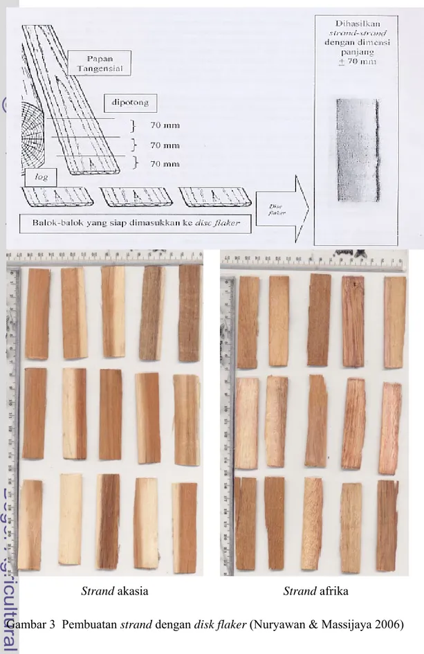 Gambar 3  Pembuatan strand dengan disk flaker (Nuryawan &amp; Massijaya 2006) 