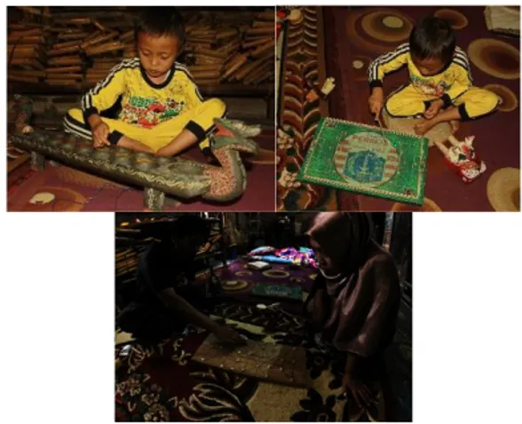 Gambar 3. Permainan papan dakon, sepak bola papan, dan  halma di Kampung Dolanan Nusantara, Borobudur 