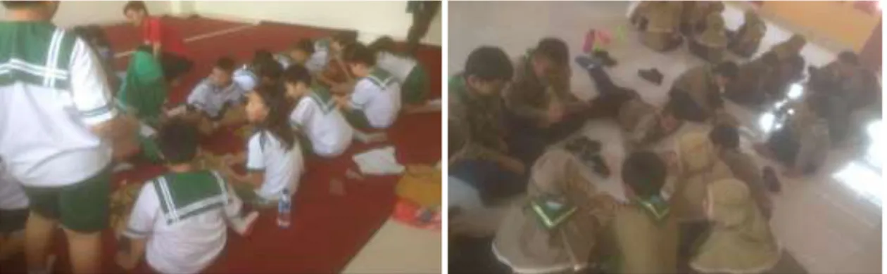 Gambar 1. (kiri) Kegiatan bermain dengan segmentasi anak SD kelas 5-6 di sekolah   Internasional Kinderstation dan (kanan) SD Muhamadiyah Condong Catur 