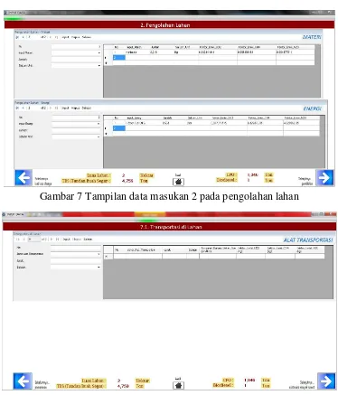 Gambar 7 Tampilan data masukan 2 pada pengolahan lahan 