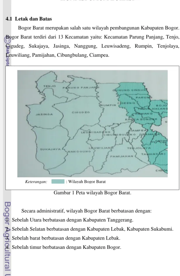 Gambar 1 Peta wilayah Bogor Barat. 