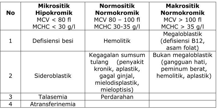 Tabel 3  Anemia berdasarkan berat – ringan 24  