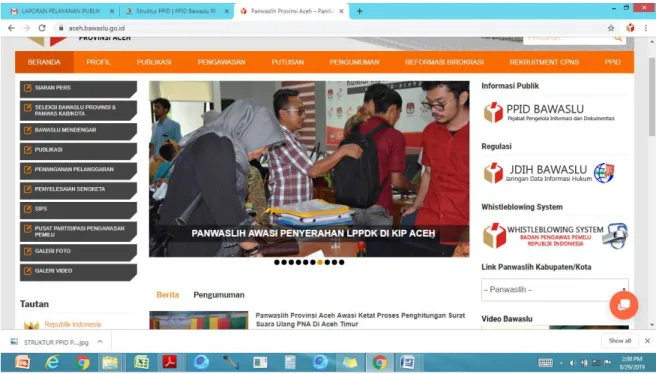Gambar 1.2.  Screenshot tampilan website Panwalih Provinsi Aceh 