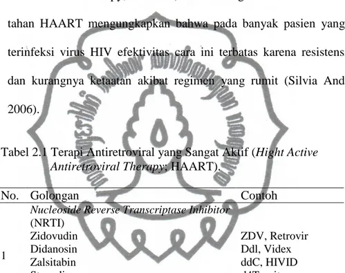 Tabel 2.1 Terapi Antiretroviral yang Sangat Aktif (Hight Active                    Antiretroviral Therapy; HAART)