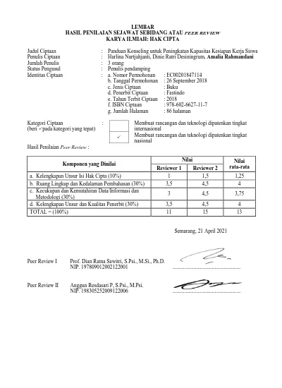 LEMBAR HASIL PENILAIAN SEJAWAT SEBIDANG ATAU PEER REVIEW KARYA ILMIAH ...