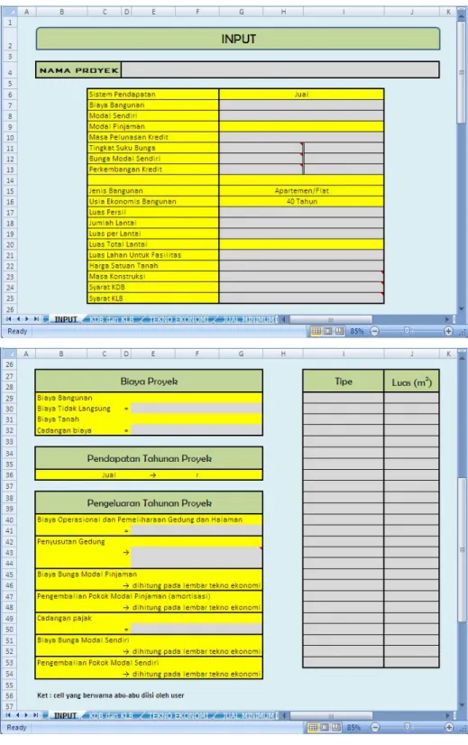 Gambar 4.2. Tampilan lembar input YSQ 3 Spreadsheet 