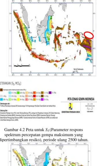 Gambar 4.3 Peta untuk S 1  (Parameter respons  spektrum percepatan gempa maksimum yang  dipertimbangkan resiko), periode ulang 2500 tahun