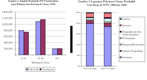 Gambar 2. Jumlah Penduduk NTT berdasarkan  Jenis Kelamin dan Kelompok Umur, 2004