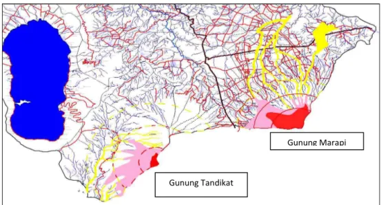 Gambar I.6:  Sebaran hasil letusan G. Marapi dan G. Tandikat (data   PVMBG – DESD). 