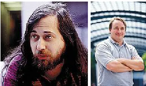 Gambar 1.1 Richard Stallman, pendiri proyek GNU, dan Linus Torvalds,  pembuat kernel Linux 