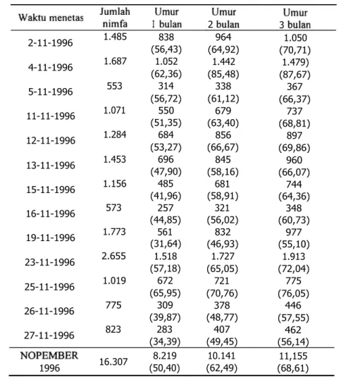 Tabel  5.  Mortalitas  koloni  nimfa  Periplaneta  americana di  laboratorium.  